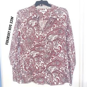 FOXCROFT NYC Paisley Plus Size Botton Down Top EUC 22W